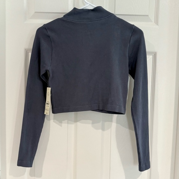 No Boundaries Crop Gray Ribbed Long Sleeve Zip Top Women Junior S 4/6 NWT Active - Picture 6 of 13